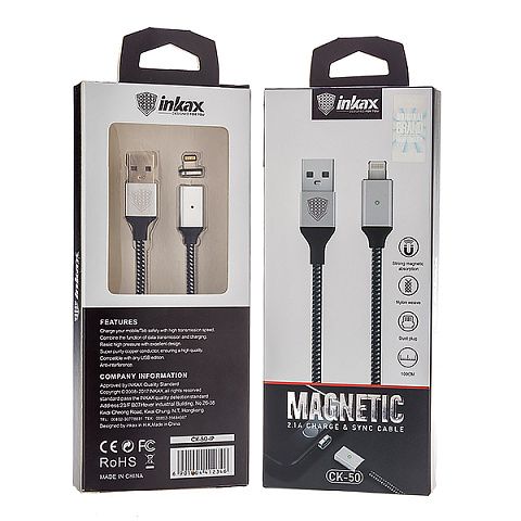 Кабель USB Inkax CK-50i (2.1A - 1 м.) текстильный магнитный