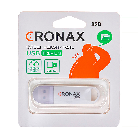 USB накопитель CRONAX пластиковый 8 ГБ с креплением и крышкой