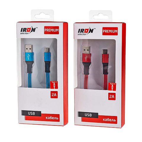 Кабель USB IRON Selection Premium ZT-05t (2A - 1 м.) текстильный плоский с полосой