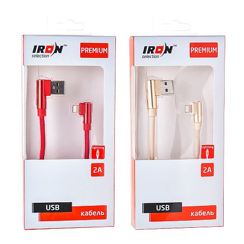 Кабель USB IRON Selection Premium ZT-01i (2A - 1 м.) текстильный круглый L-образный разъём