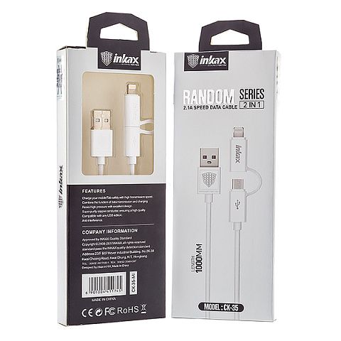 Кабель USB Inkax CK-35mi (2A - 1 м.) резиновый 2 в 1
