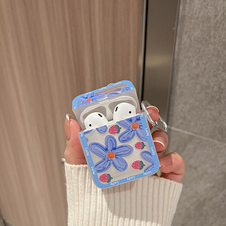 Бокс для наушников AirPods 1/2  силиконовый с рисунком "Flower - 2"