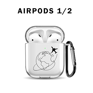 Бокс для наушников AirPods 1/2  силиконовый прозрачный с рисунком "Земной шар"
