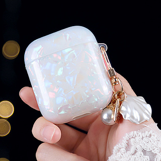 Бокс для наушников AirPods 1/2  силиконовый с брелком жемчужный №3
