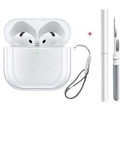 Бокс для наушников AirPods 4  силиконовый со шнурком + щетка белая
