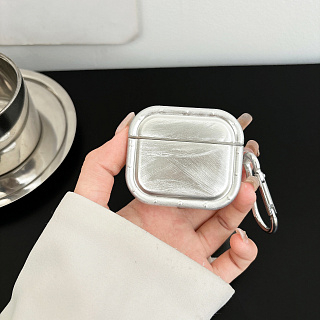 Бокс для наушников AirPods 3  силиконовый противоударный с карабином "Металлик-2"