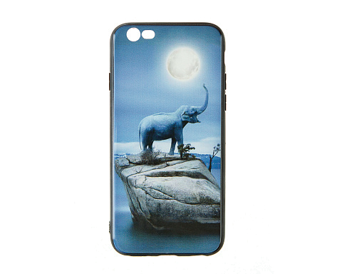 Чехол - накладка для iPhone 6/6S - пластиковый лаковый - Слон и луна