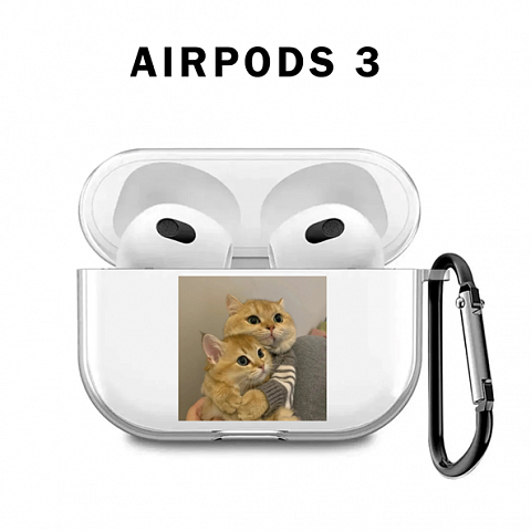 Бокс для наушников AirPods 3 силиконовый с карабином ` Коты