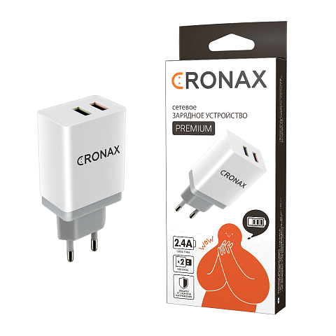 Сетевое з/у CRONAX Premium CR-160a (2.4A - 2 USB) адаптер