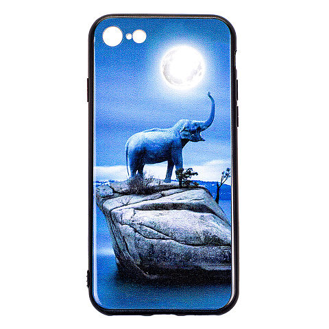 Чехол - накладка для iPhone 12 mini - пластиковый лаковый - Слон и луна