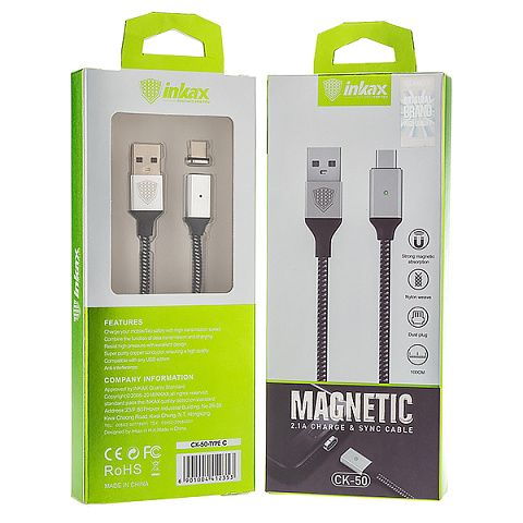 Кабель USB Inkax CK-50t (2.1A - 1 м.) текстильный магнитный