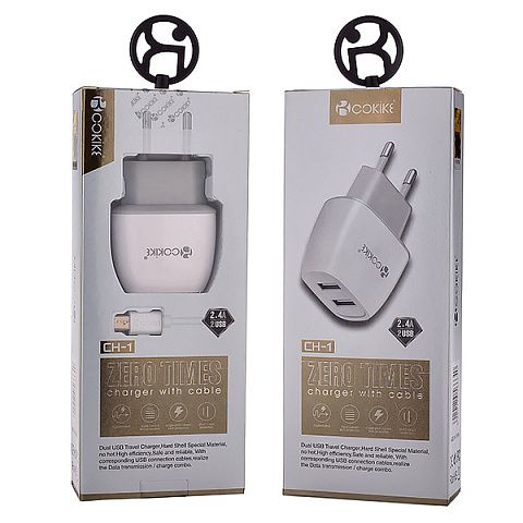Сетевое з/у Cokike CH-1m (2.4A - 2 USB) с кабелем в комплекте
