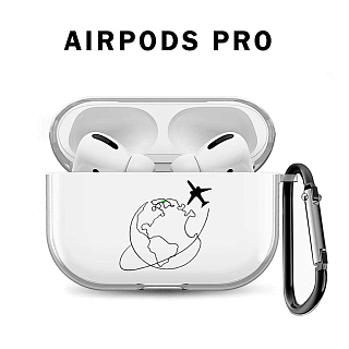 Бокс для наушников AirPods Pro  силиконовый прозрачный с рисунком "Земной шар"