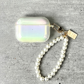 Бокс для наушников AirPods Pro  силиконовый перламутровый с брелком "Бусы"