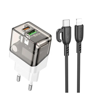 Сетевое з/у BOROFONE BA80Ai (PD20W-3А - USB + USB Type-C) с кабелем в комплекте PD, QC, FCP, AFC