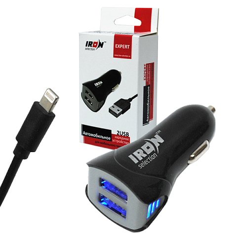 Автомобильное з/у IRON Selection Expert EX-151i (1A - 2 USB) с кабелем в комплекте