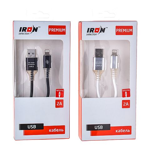 Кабель USB IRON Selection Premium ZR-01i (2A - 1 м.) резиновый круглый с подсветкой