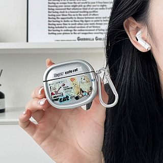 Бокс для наушников AirPods 3  силиконовый с карабином "Cat"