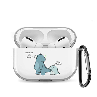 Бокс для наушников AirPods Pro 2  силиконовый прозрачный с рисунком "Дракончики"