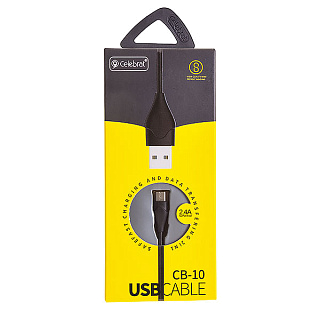 Кабель USB Celebrat CB-10t (2.4А - 1 м.) резиновый круглый