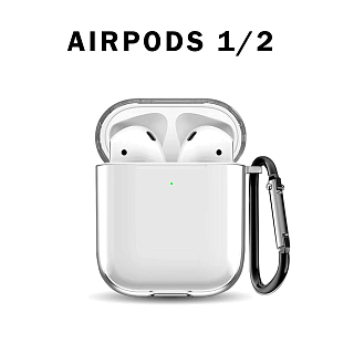 Бокс для наушников AirPods 1/2  силиконовый с карабином ` прозрачный