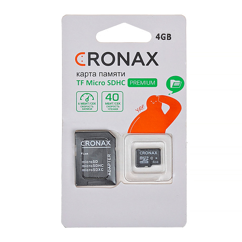 Карта памяти CRONAX Micro SDHC 4 ГБ Class 10 с адаптером SD