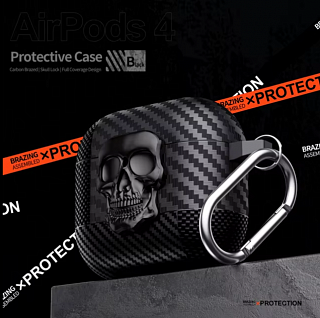 Бокс для наушников AirPods 4  резиновый с карабином Череп