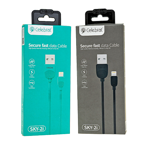 Кабель USB Celebrat SKY-2M (2.1 A Fast Charge - 1 м.) резиновый круглый *