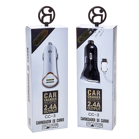 Автомобильное з/у Cokike CC-3m (2.4A Fast Charge - 2 USB) с кабелем в комплекте