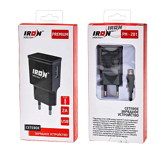 Сетевое з/у IRON Selection Premium PM-201m (2A - 1 USB) с кабелем в комплекте