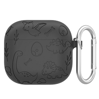 Бокс для наушников AirPods 4  силиконовый с карабином Динозавры А-07