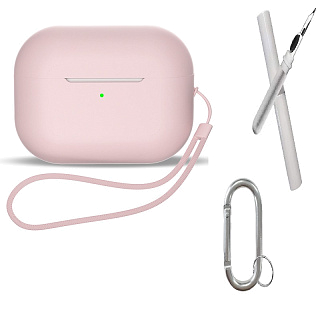 Бокс для наушников AirPods 4  силиконовый матовый карабин + шнурок + щетка К-19