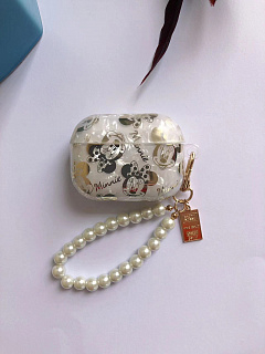 Бокс для наушников AirPods Pro 2  силиконовый с брелком жемчужный Minnie