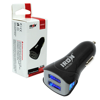Автомобильное з/у IRON Selection Expert EX-151a (1A - 2 USB) адаптер с подсветкой
