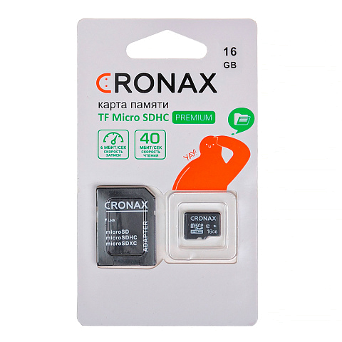 Карта памяти CRONAX Micro SDHC 16 ГБ Class 10 с адаптером SD