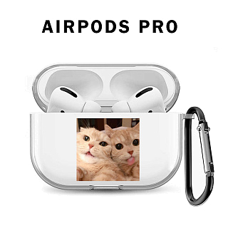 Бокс для наушников AirPods Pro  силиконовый прозрачный с рисунком "Котики"