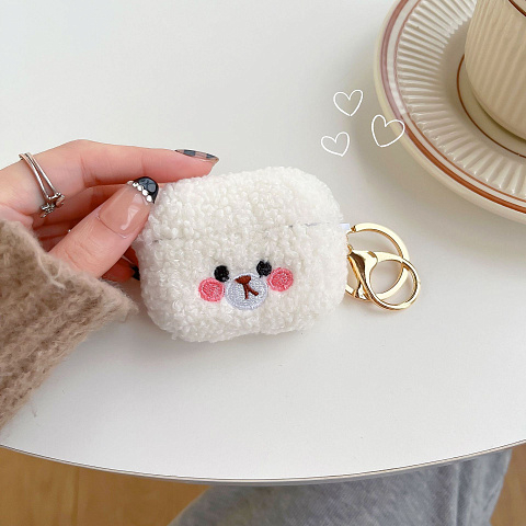 Бокс для наушников AirPods Pro силиконовый + мех с карабином Мишка