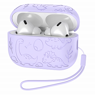 Бокс для наушников AirPods Pro 2  силиконовый со шнурком Динозавры А-07