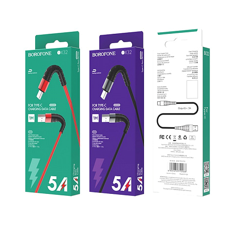 Кабель USB BOROFONE BX32t (5A Fast Charge - 1 м.) текстильный