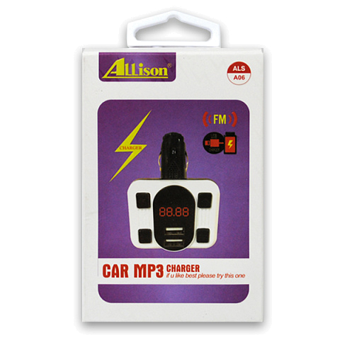 FM модулятор (ALS-A06) слоты TF Micro SD/2USB/AUX, пульт