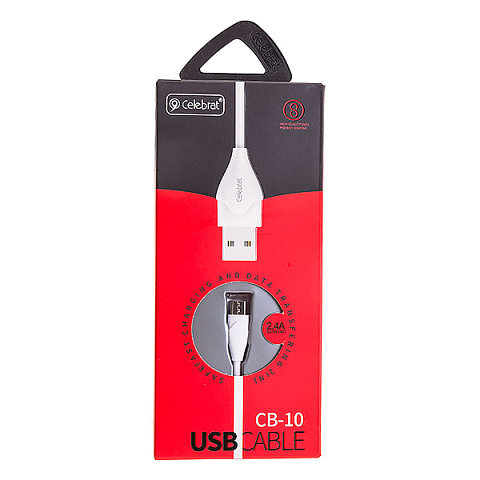 Кабель USB Celebrat CB-10i (2.4А - 1 м.) резиновый круглый