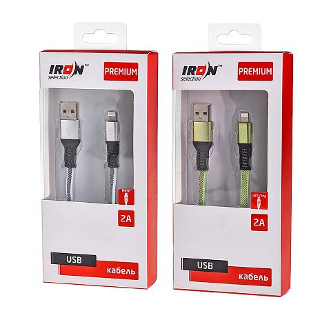 Кабель USB IRON Selection Premium ZT-05i (2A - 1 м.) текстильный плоский с полосой