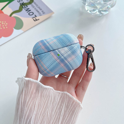 Бокс для наушников AirPods Pro 2 резиновый + тестиль с карабином "Джинс клетка"