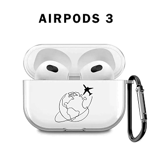Бокс для наушников AirPods 3  силиконовый прозрачный с рисунком "Земной шар"