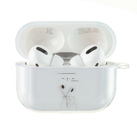 Бокс для наушников AirPods Pro силиконовый прозрачный с рисунком "Наушники"