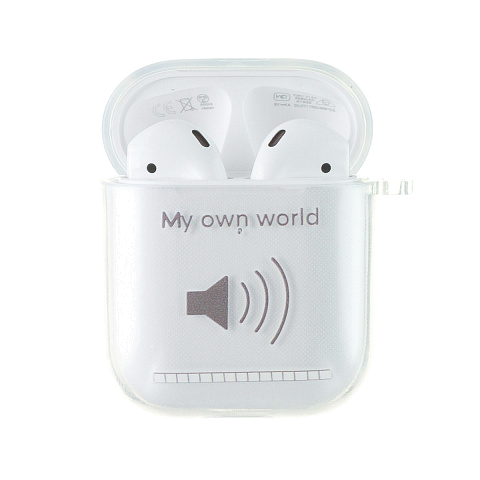 Бокс для наушников AirPods 1/2 силиконовый прозрачный с рисунком "Громкость"