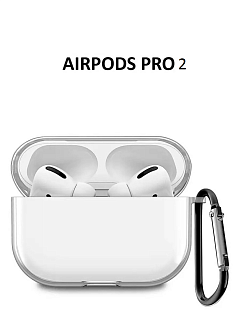 Бокс для наушников AirPods Pro 2  силиконовый с карабином ` прозрачный