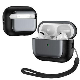Бокс для наушников AirPods 4  пластик + экокожа со шнурком К-04