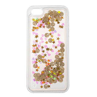 Чехол - накладка для Galaxy J4 J400 (2018) - TPU силикон - Звёздочки и сердечки с жидкостью