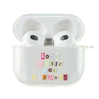 Бокс для наушников AirPods 3  силиконовый прозрачный с рисунком "Good music"